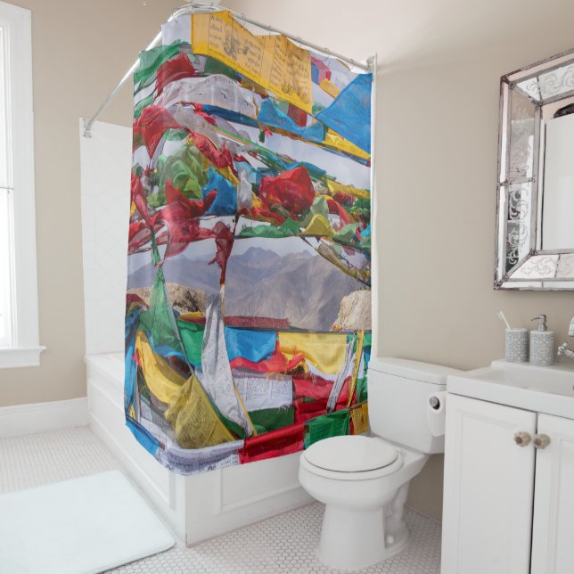 Tibetan landscape with prayer flags - Himalaya Shower Curtain (In Situ)