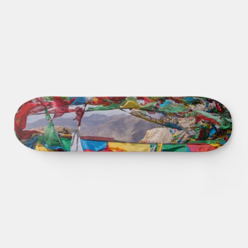 Tibetan landscape with prayer flags _ Himalaya Skateboard