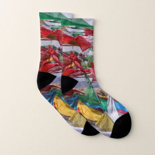 Tibetan landscape with prayer flags _ Himalaya Socks