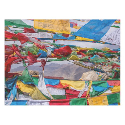 Tibetan landscape with prayer flags _ Himalaya Tablecloth