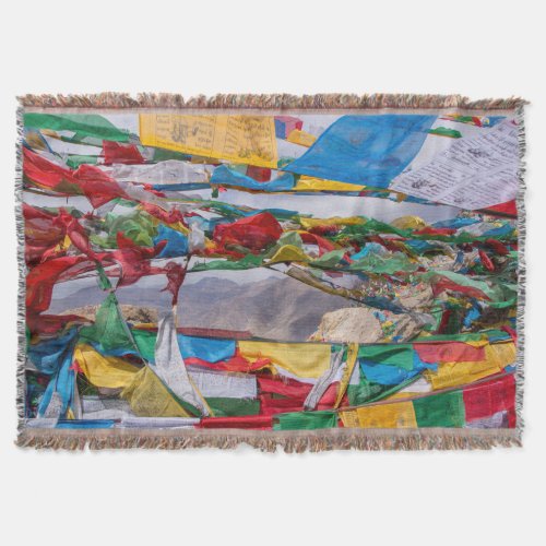 Tibetan landscape with prayer flags _ Himalaya Throw Blanket