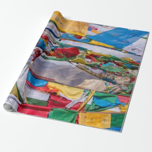 Tibetan landscape with prayer flags _ Himalaya Wrapping Paper