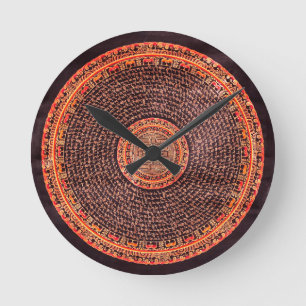 Tibetan Mandala Art (Black, Gold, Red, Yellow) Round Clock