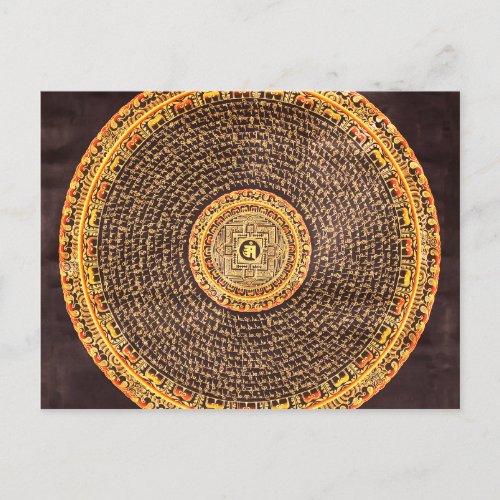 Tibetan Mandala Art Gold  Black Postcard