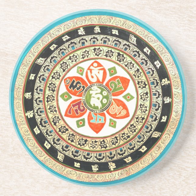 Tibetan Mandala Art Sandstone Coaster (Front)