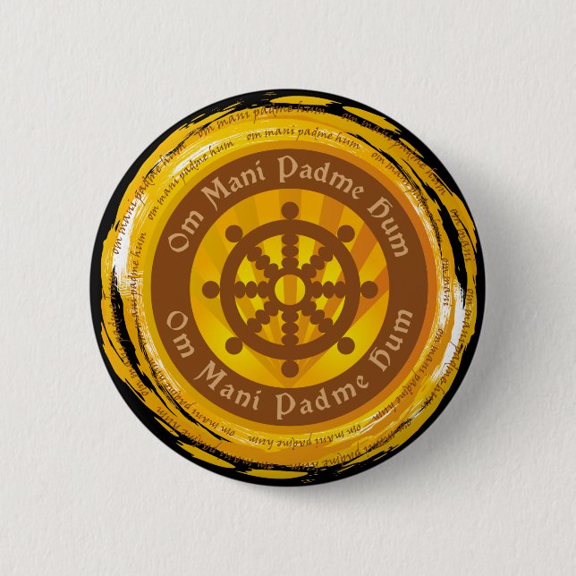 Tibetan Mantra Dharma Wheel Button (Front)