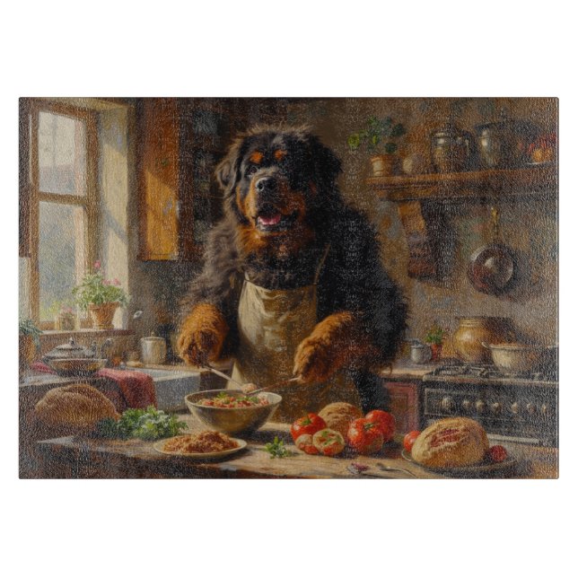 Tibetan Mastiff Cooking in Kitchen Cutting Board (Front)