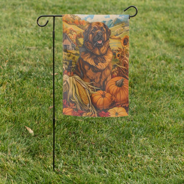 Tibetan Mastiff Dog Autumn Harvest Thanksgiving Garden Flag (In SItu)
