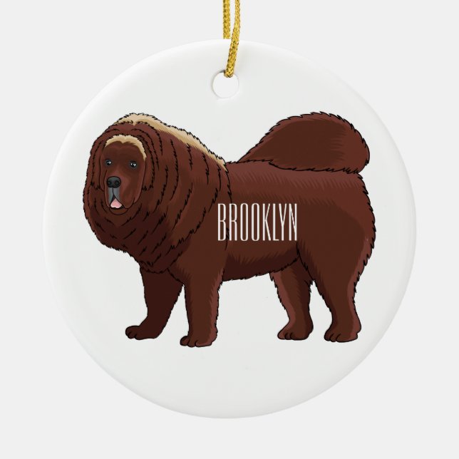 Tibetan Mastiff dog cartoon illustration  Ceramic Ornament (Front)
