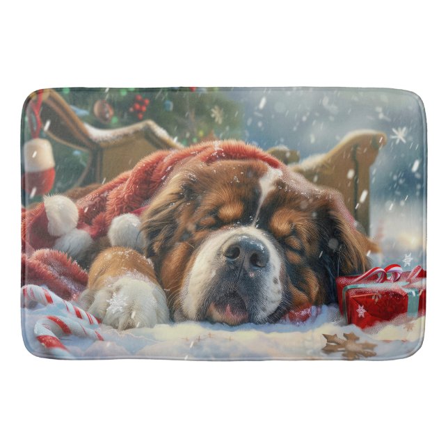 Tibetan Mastiff Dog Christmas Festive  Bath Mat (Front)