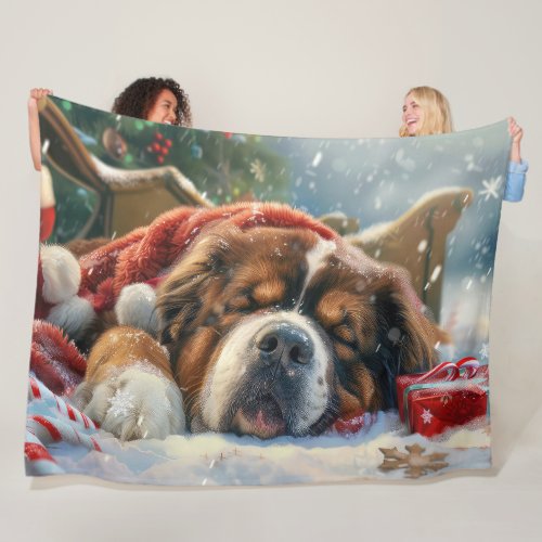 Tibetan Mastiff Dog Christmas Festive  Fleece Blanket