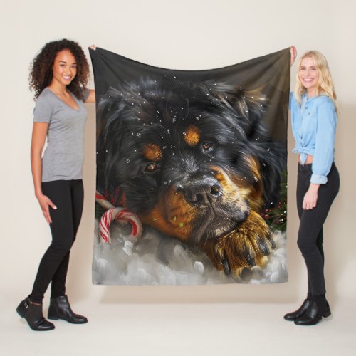 Tibetan Mastiff Dog Christmas Festive  Fleece Blanket