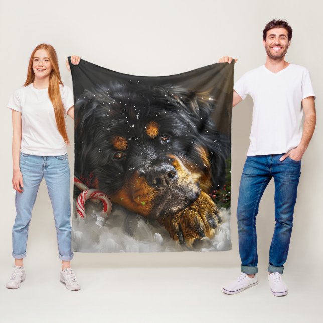 Tibetan Mastiff Dog Christmas Festive  Fleece Blanket (In Situ)