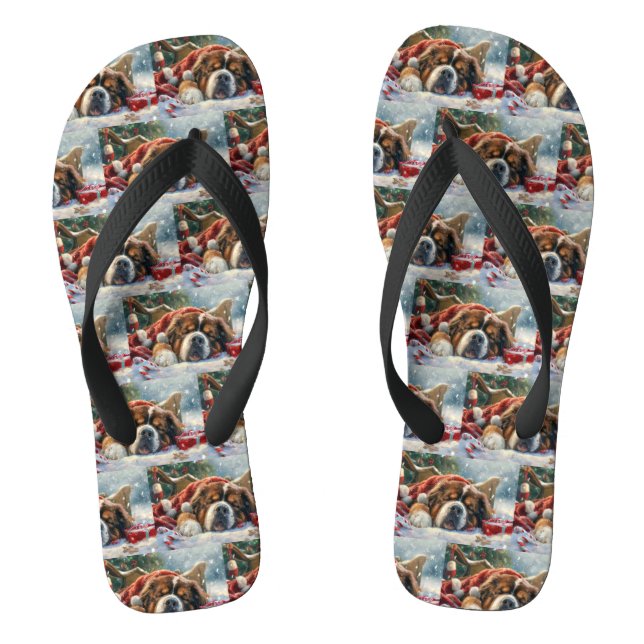 Tibetan Mastiff Dog Christmas Festive  Flip Flops (Footbed)