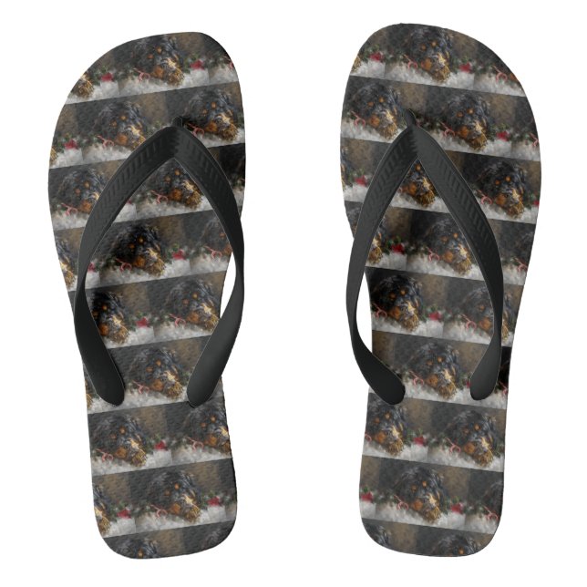 Tibetan Mastiff Dog Christmas Festive  Flip Flops (Footbed)