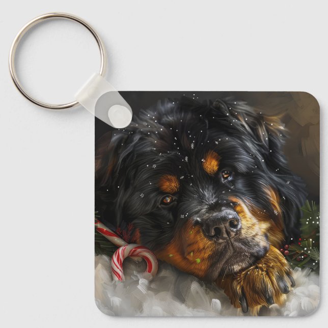 Tibetan Mastiff Dog Christmas Festive  Keychain (Front)