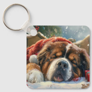 Tibetan Mastiff Dog Christmas Festive Keychain