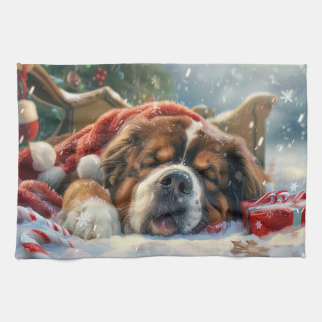 Tibetan Mastiff Dog Christmas Festive  Kitchen Towel (Horizontal)