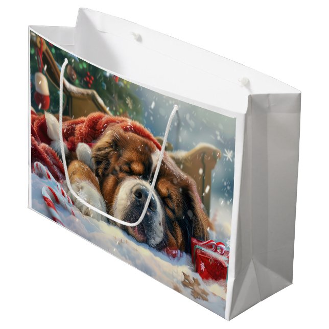 Tibetan Mastiff Dog Christmas Festive  Large Gift Bag (Front Angled)