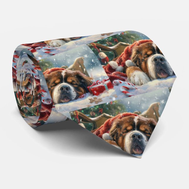 Tibetan Mastiff Dog Christmas Festive  Neck Tie (Rolled)