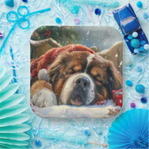 Tibetan Mastiff Dog Christmas Festive  Paper Plates