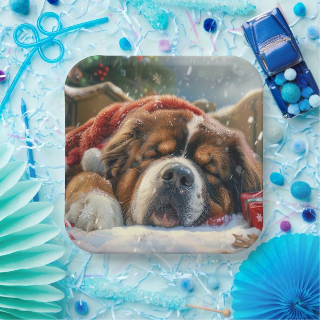 Tibetan Mastiff Dog Christmas Festive  Paper Plates (Party)