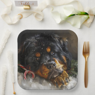 Tibetan Mastiff Dog Christmas Festive Paper Plates