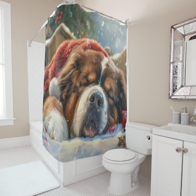 Tibetan Mastiff Dog Christmas Festive  Shower Curtain (In Situ)