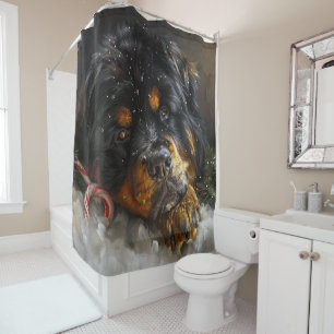 Tibetan Mastiff Dog Christmas Festive Shower Curtain
