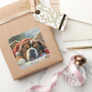 Tibetan Mastiff Dog Christmas Festive Square Sticker