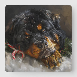 Tibetan Mastiff Dog Christmas Festive Square Wall Clock