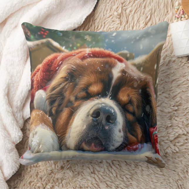 Tibetan Mastiff Dog Christmas Festive  Throw Pillow (Blanket)