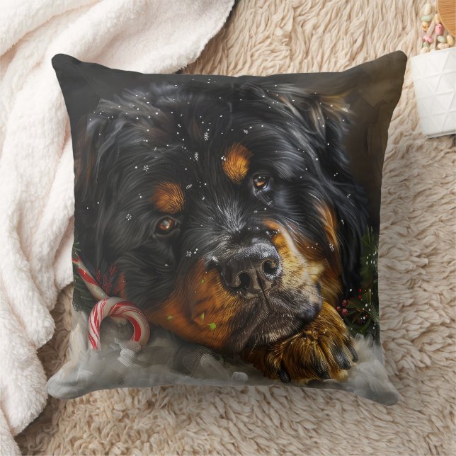 Tibetan Mastiff Dog Christmas Festive  Throw Pillow (Blanket)