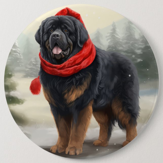 Tibetan Mastiff Dog in Snow Christmas  Button (Front)