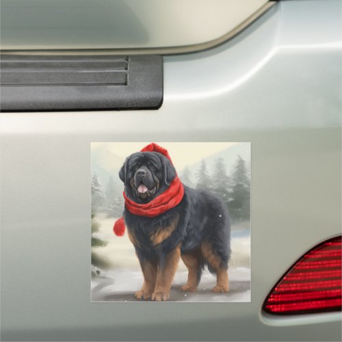 Tibetan Mastiff Dog in Snow Christmas  Car Magnet