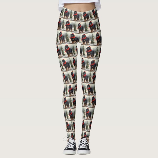 Tibetan Mastiff Dog in Snow Christmas  Leggings (Front)