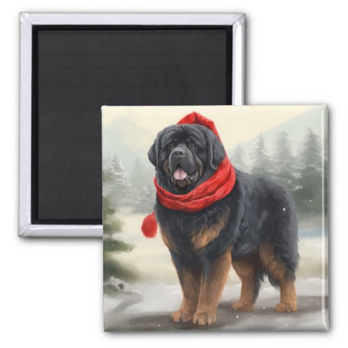 Tibetan Mastiff Dog in Snow Christmas  Magnet