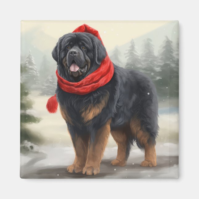 Tibetan Mastiff Dog in Snow Christmas  Magnet (Front)