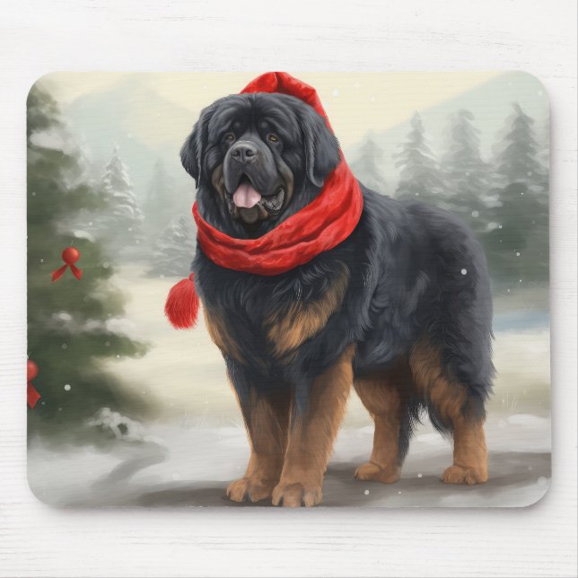 Tibetan Mastiff Dog in Snow Christmas  Mouse Pad (Front)