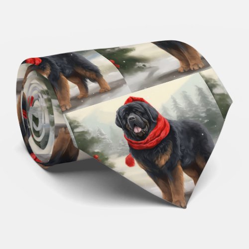 Tibetan Mastiff Dog in Snow Christmas  Neck Tie