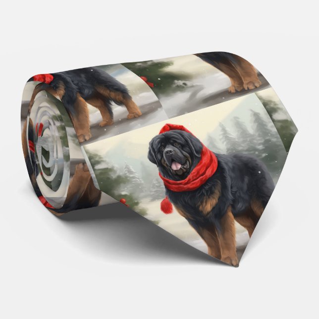 Tibetan Mastiff Dog in Snow Christmas  Neck Tie (Rolled)