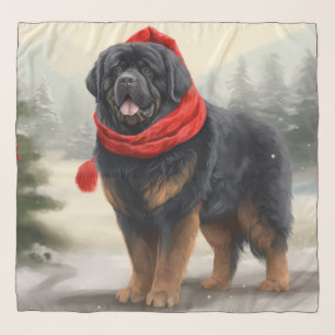 Tibetan Mastiff Dog in Snow Christmas Scarf