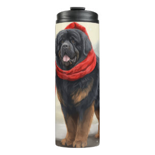 Tibetan Mastiff Dog in Snow Christmas Thermal Tumbler