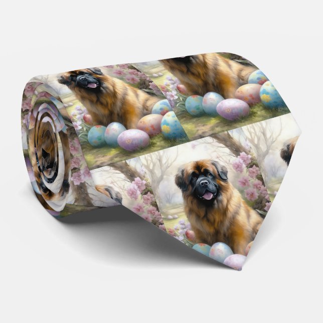 Tibetan Mastiff Dog with Easter Eggs Holiday  Neck Tie (Rolled)