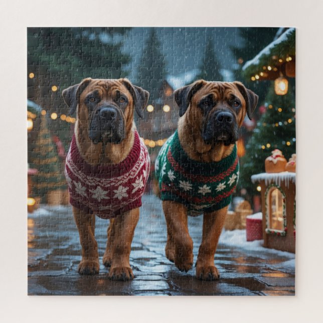 Tibetan Mastiff Dogs Christmas Snow Holiday Jigsaw Puzzle (Vertical)