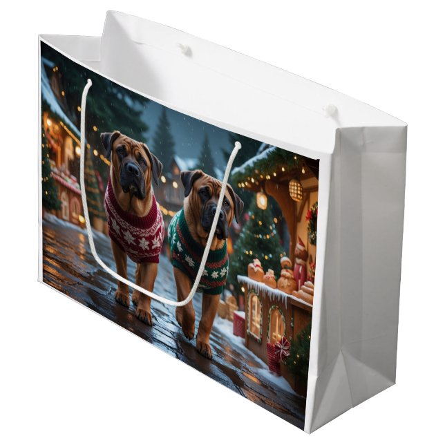 Tibetan Mastiff Dogs Christmas Snow Holiday Large Gift Bag (Front Angled)