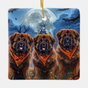 Tibetan Mastiff Halloween Spooky Ceramic Ornament