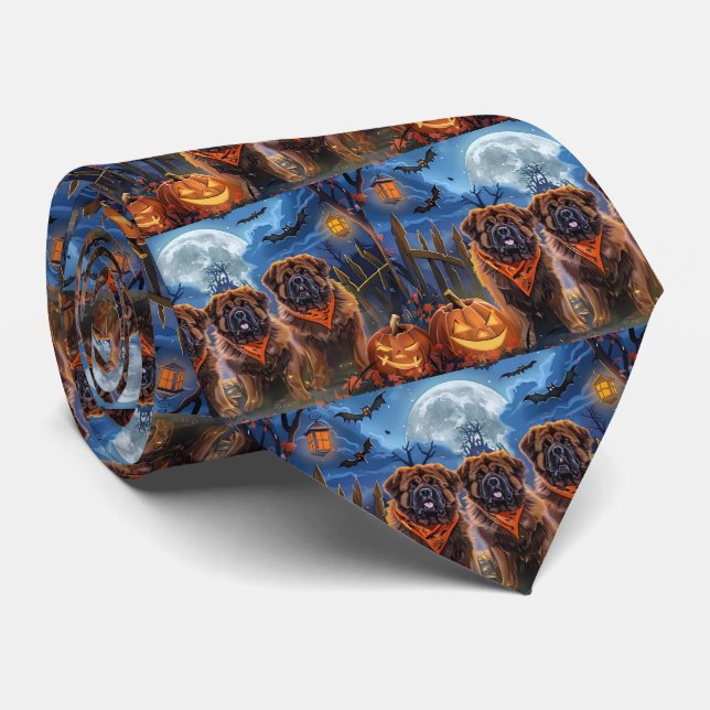 Tibetan Mastiff Halloween Spooky Neck Tie (Rolled)