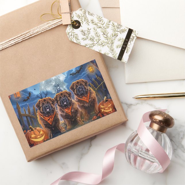 Tibetan Mastiff Halloween Spooky Rectangular Sticker (Gifting)