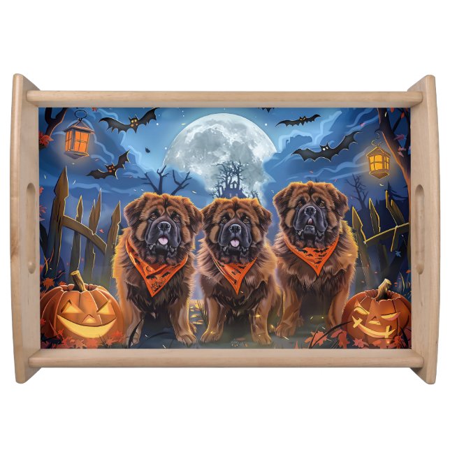 Tibetan Mastiff Halloween Spooky Serving Tray (Front)